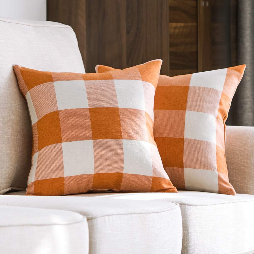 MIULEE Christmas Plaid Pillow Covers 18x18 White and Red Pack of 2