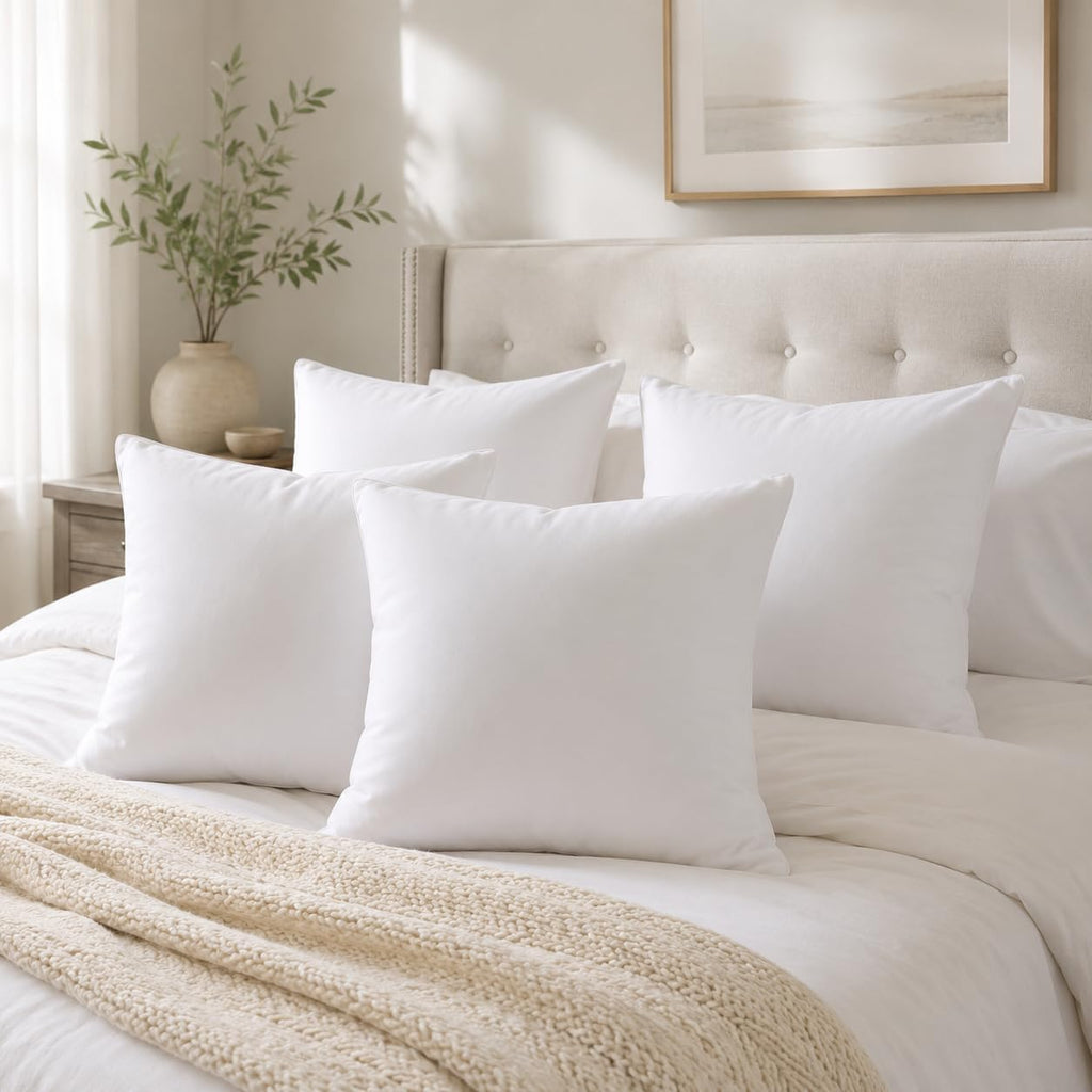 Calibrate Timing 16 x 16 inches Pillow Inserts, Set of 4 Hypoallergenic Brushed Microfiber Liner Down Alternative Filled Square Cushion Throw Pillow