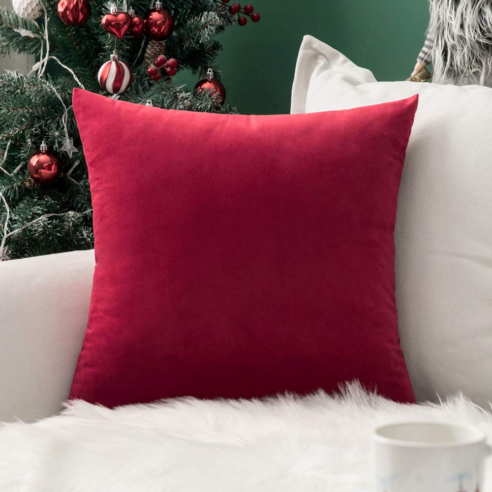 MIULEE 12x20 Inch Lumbar Velvet Christmas Throw Pillow Cover Army Green