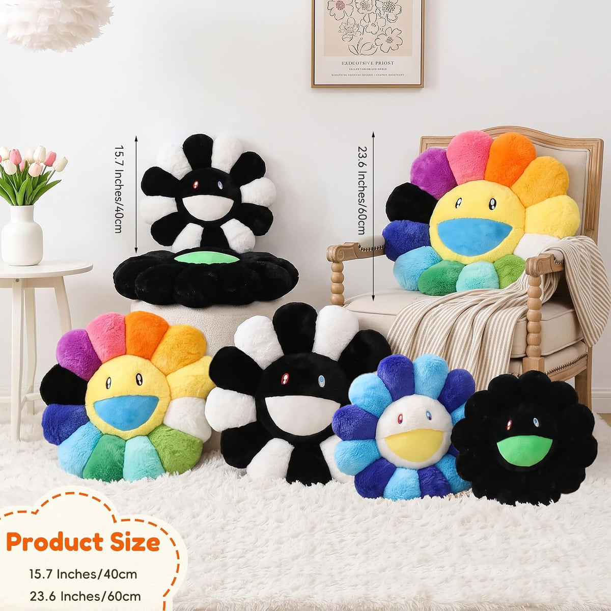 Flower Pillow, Cute Smiley Face Flower Shaped Throw Pillows 15.7In