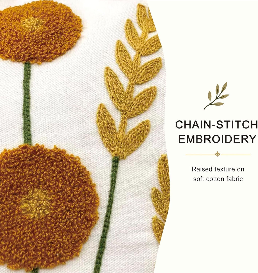 Embroidered Floral Throw Pillow Cover, 18x18 Inch Decorative Pillowcase