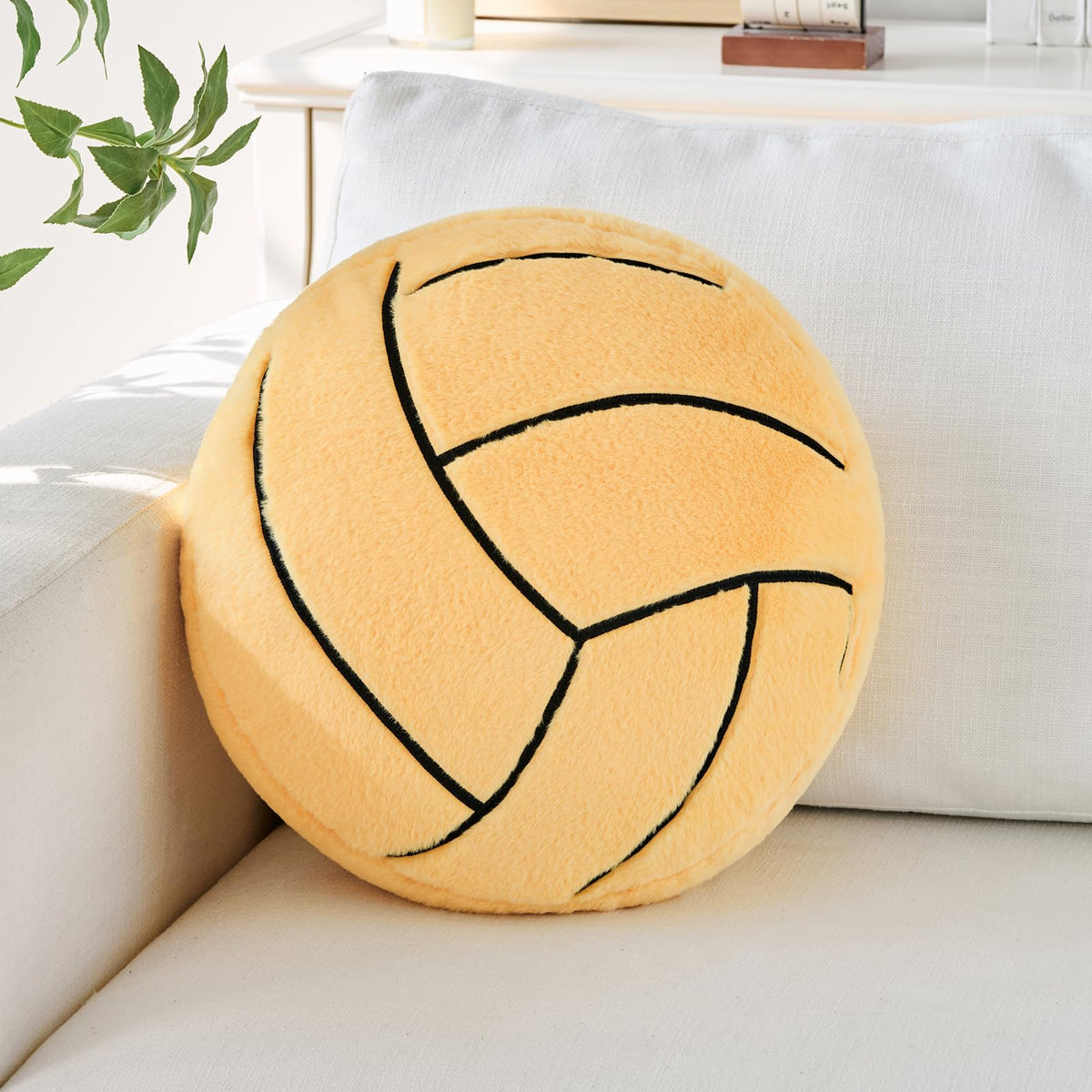 Soccer Pillow,12" Soccer Shaped Pillow Floor Cushion Seating Cushion with Faux Rabbit Fur,Round Soccer Throw Pillow Room Décor for Sofa Couch Living Room (Red)