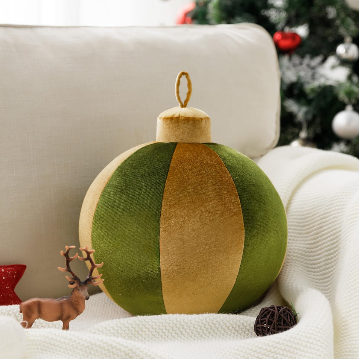 Ashler Merry Christmas Bell-Shaped Pillow, 8.5x8.5 Inch Velvet Hangable Decorative Holiday Pillow for Xmas Tree, Couch, Living Room, Bed, Pink