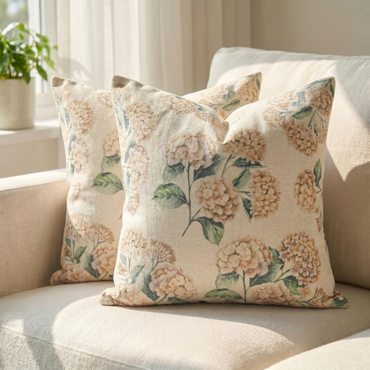 GEEORY Hydrangea Floral Throw Pillow Covers Set of 2, 18x18, Blue