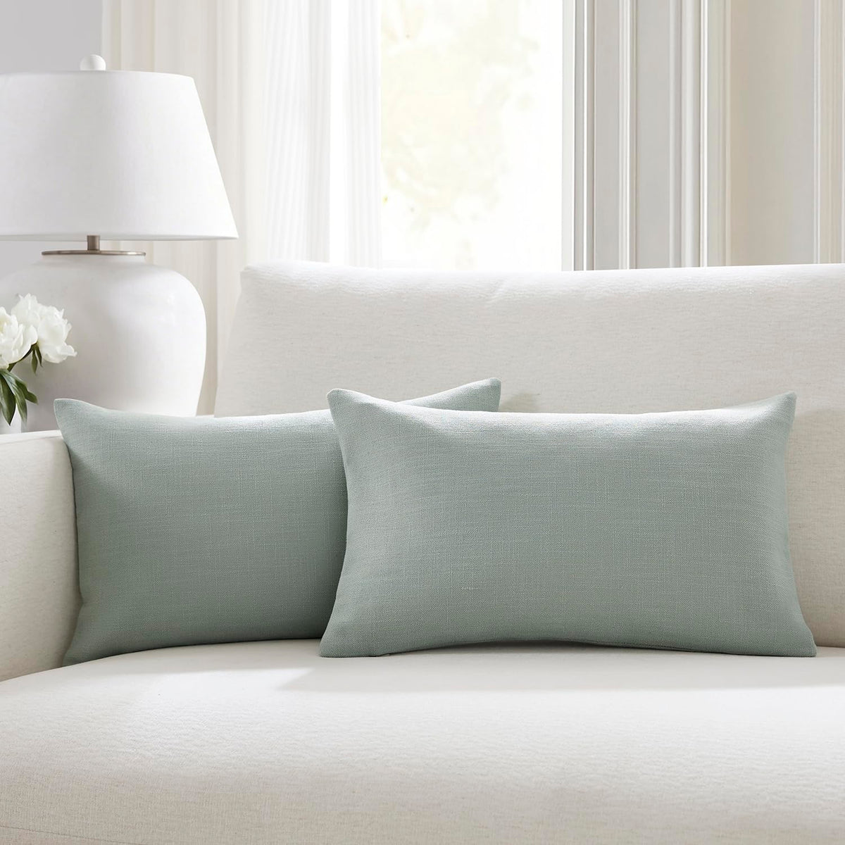 Meekio Linen Blend Throw Pillow Covers 20x20 Set of 2, Ivory