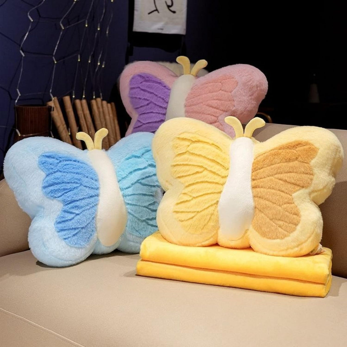 Cute Whimsical Butterfly Pillow Velvet Plush - Pink Decor Accent Cushion for Sofa, Dorm & Living Room, Gift for Throw Pillow Teens Room(Blue)