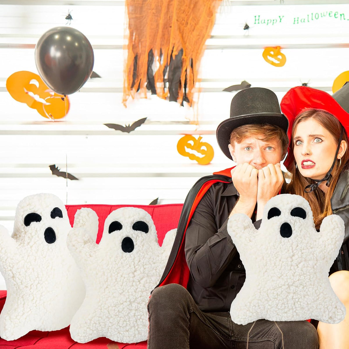Shappy 3 Pcs Halloween Ghost Throw Pillows Cute Soft Decorative Pillows
