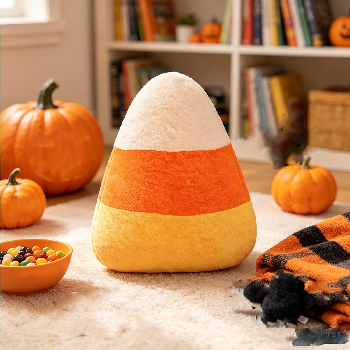 Halloween Candy Corn Pillows, Cute Candy Corn Halloween Throw Pillow for Couch Sofa Bed, Orange Yellow Soft Plush Decorative Pillows for Holiday Party Favors Bedroom Living Room Home Decor