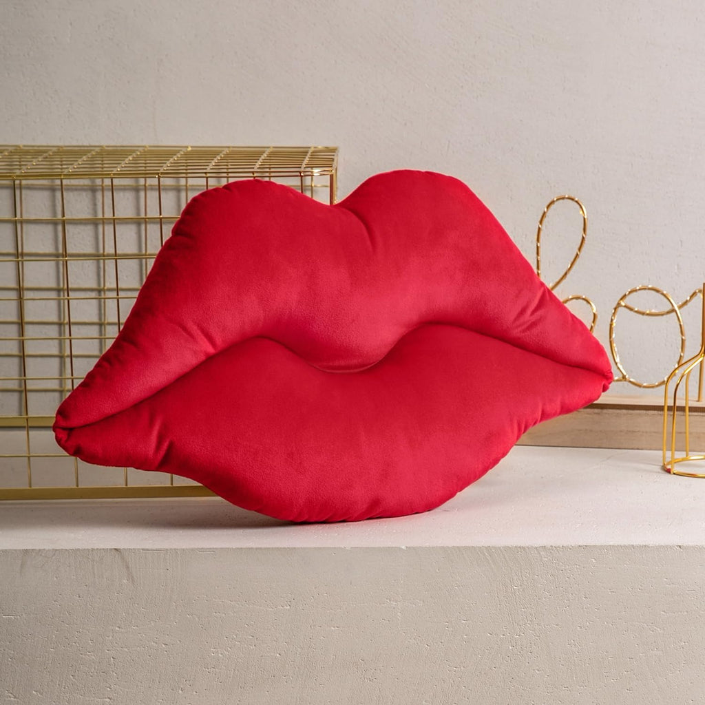 Ashler Lips Throw Pillows Smooth Soft Velvet Insert Included, Lip Shaped Pillow for Bed Living Room, New Red, 24 X 12 inches