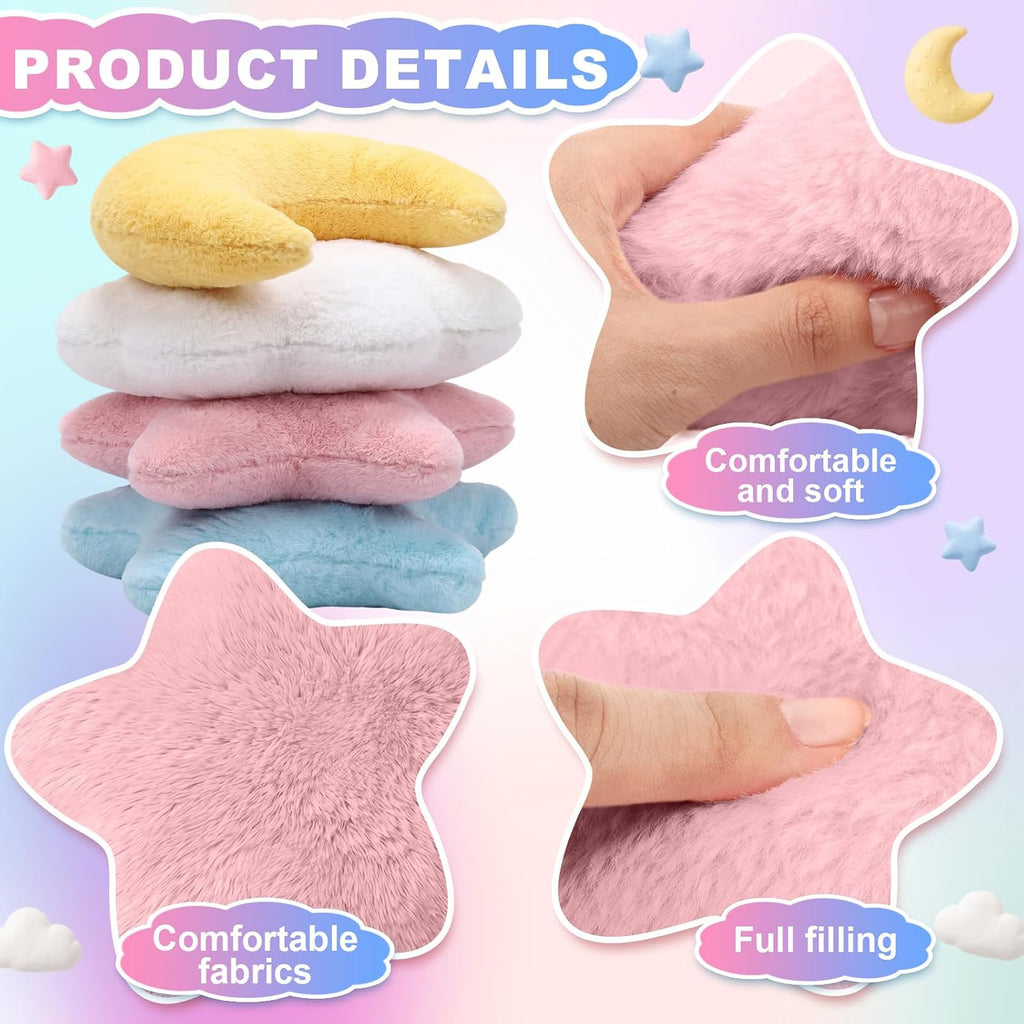 Junkin 4 Pcs Plush Cloud Star Moon Throw Pillow Set, Multicolored