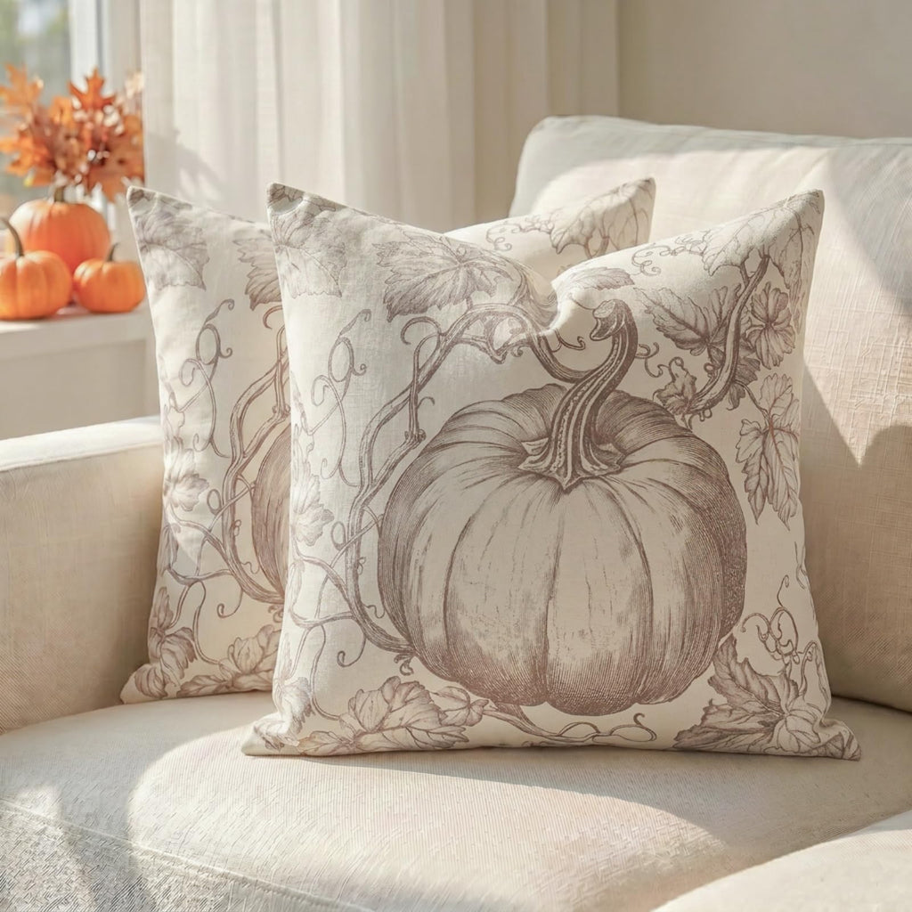 GEEORY Fall Pumpkin Throw Pillow Covers Set of 2, Navy Blue Toile 18x18