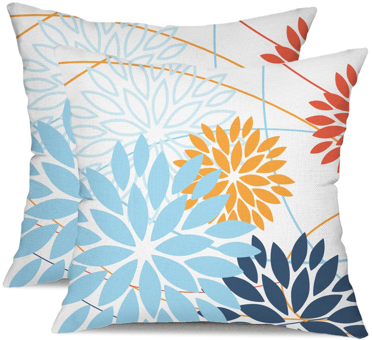 DFXSZ Blue Gray Floral Outdoor Pillow Covers 18x18 Set of 2 Waterproof