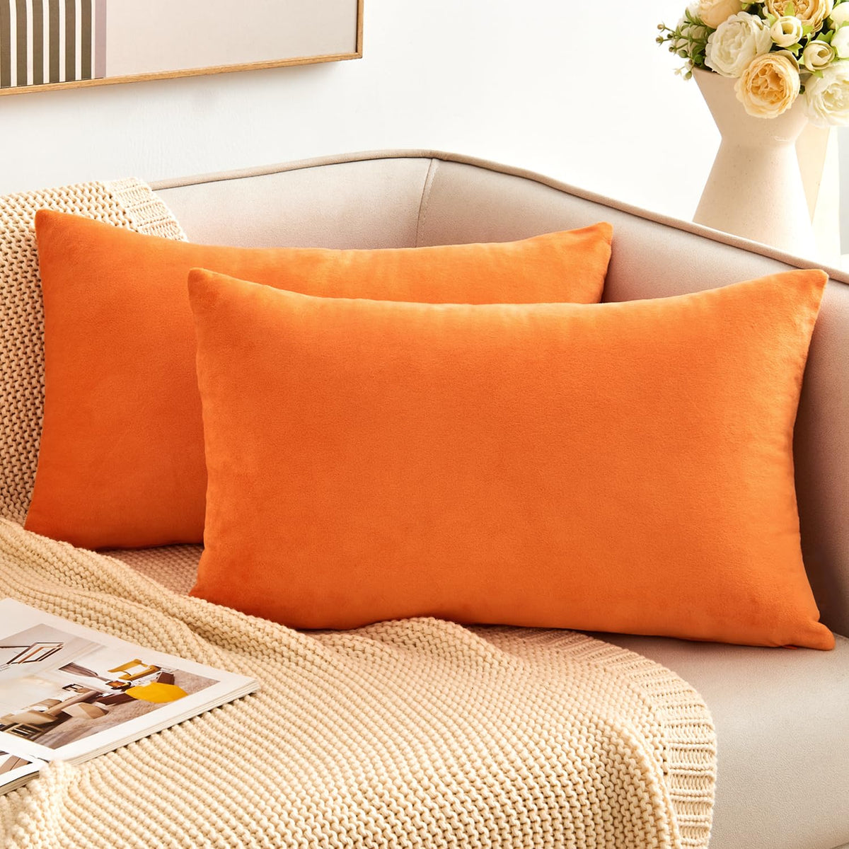 Throw Pillow Covers Rust Set of 2 18x18 Inch Pillow Covers, Soft Velvet Fall Decorative Cases for Couch Sofa Bed, Home Boho Decor, Modern Farmhouse Cushion Covers