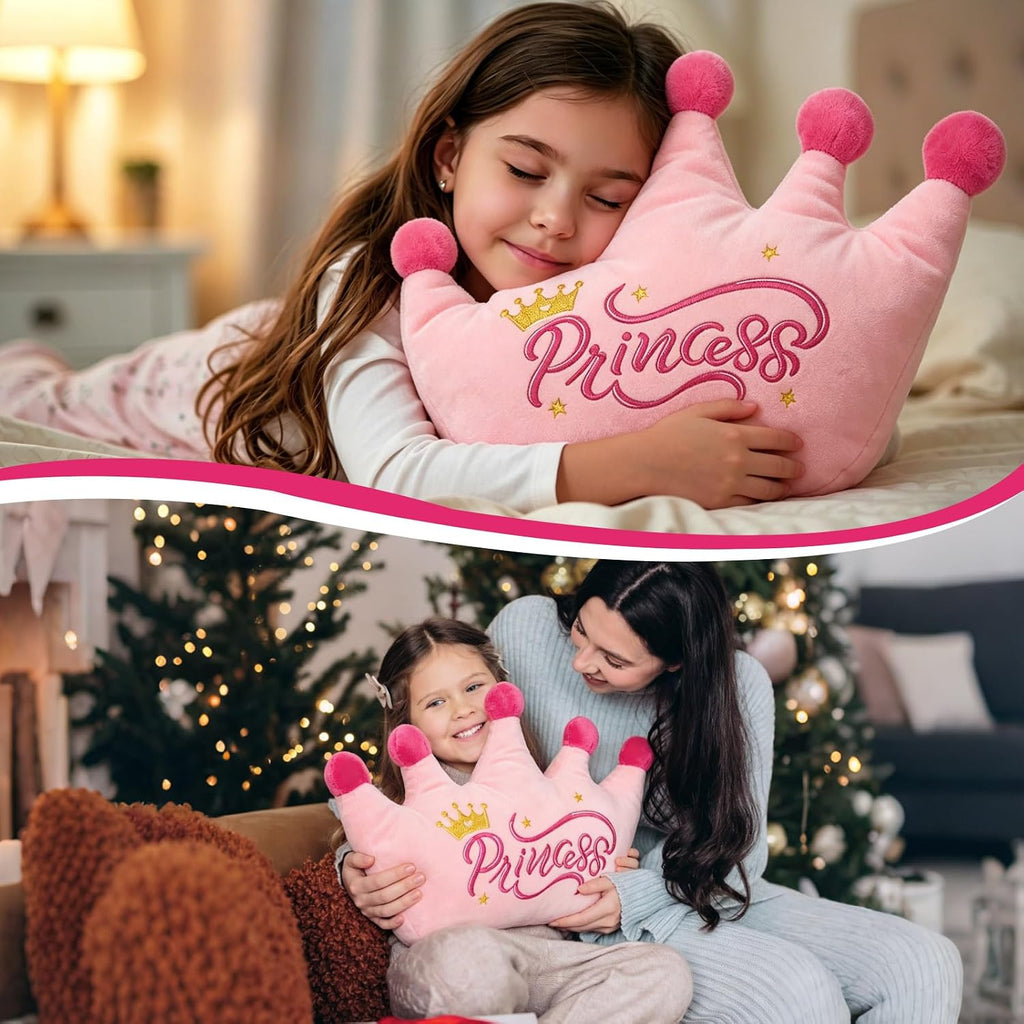 Sliner Crown Shaped Throw Pillow 16'' x 15'' Pink Plush Crown Princess