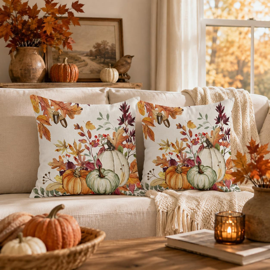 AACORS Fall Pumpkin Throw Pillow Covers 18x18, 2 Pack, Thanksgiving Decor