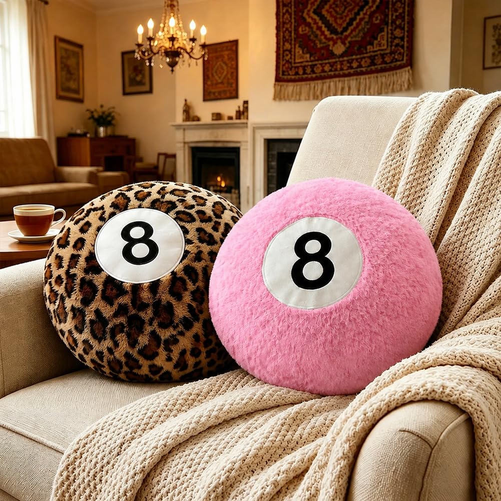 Black 8 Ball Pillow,14 inch 8 Ball Throw Pillow Soft Faux Fur Round Decorative Cushion Hugging Pillow for Home Bed, Sofa, Couch, Bedroom & Living Room