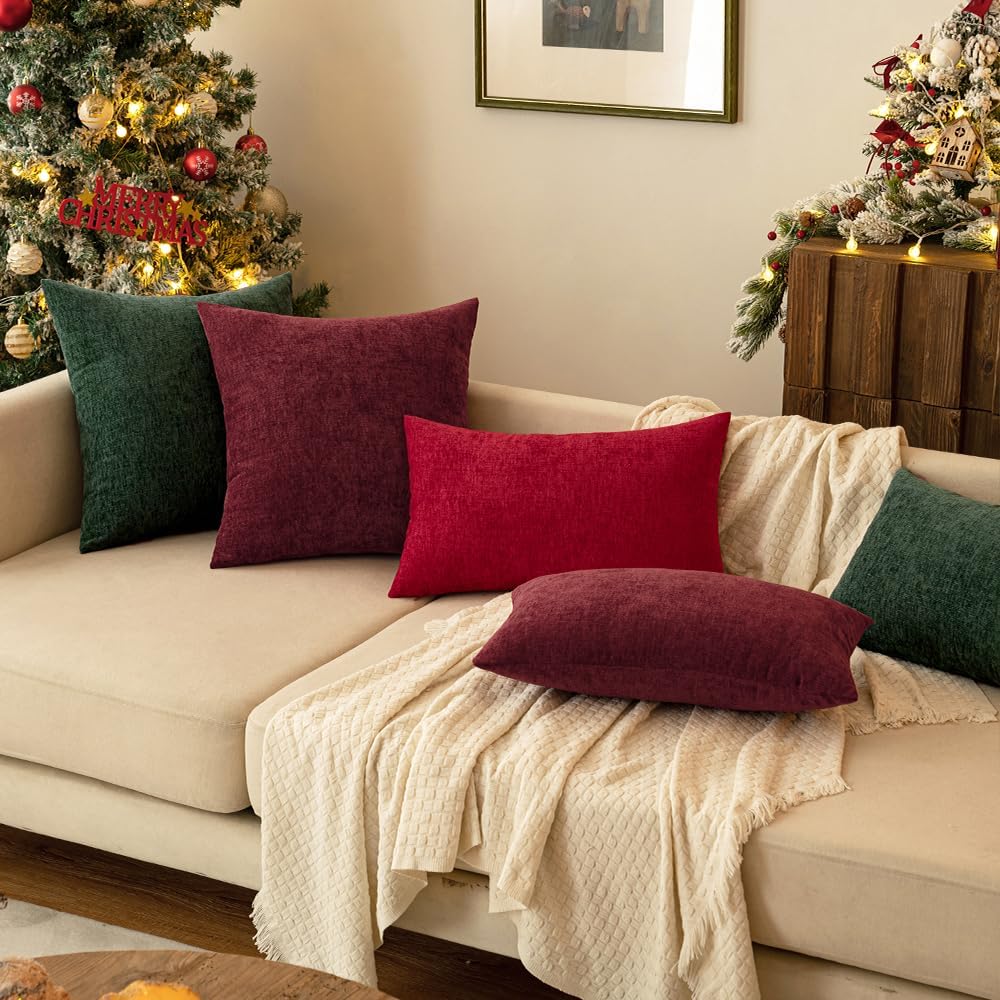 MIULEE Soft Chenille Throw Pillow Covers Green 18x18 Inch Pack of 2