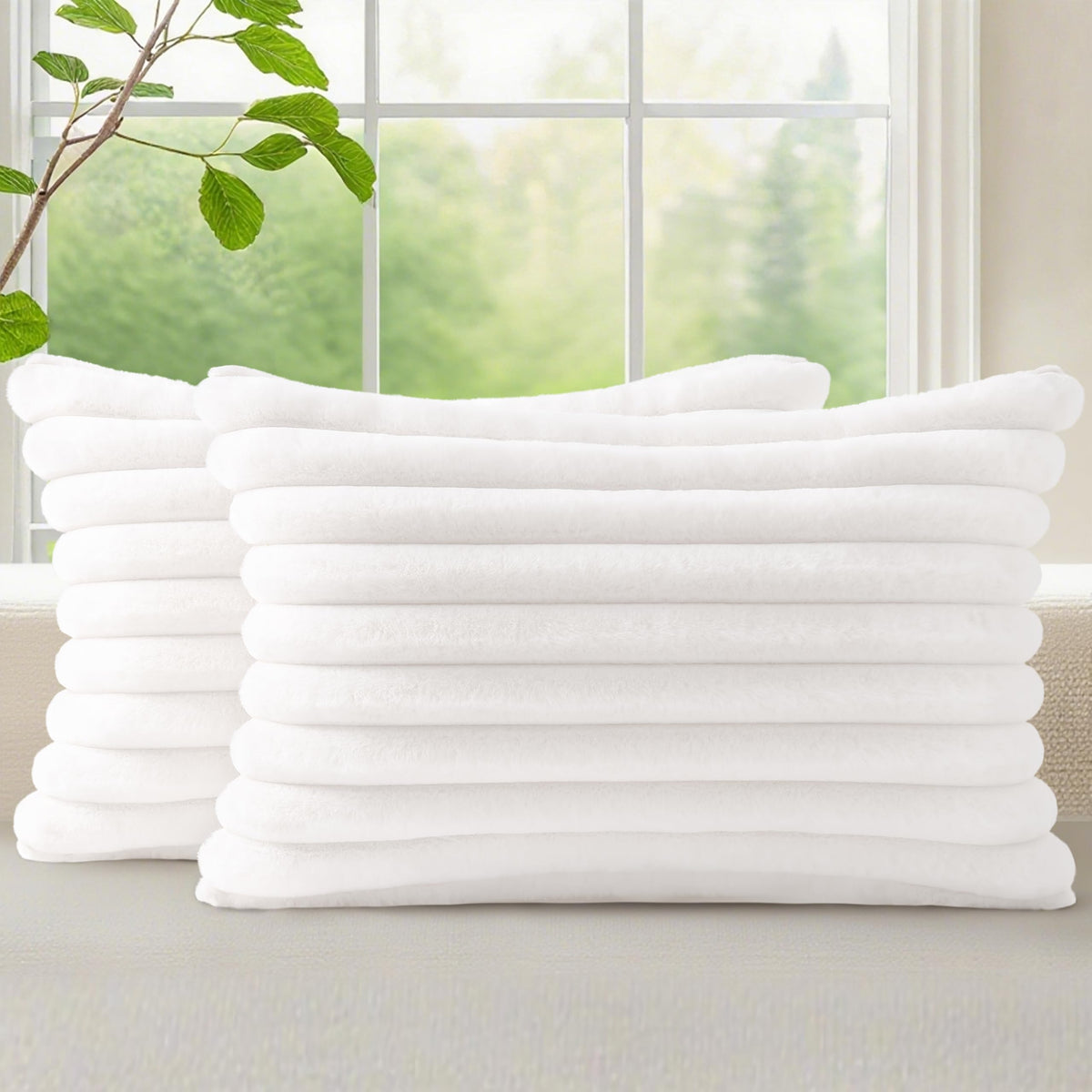 decorUhome Fall Faux Fur Throw Pillow Covers 18x18 Set of 2 Grey Blue