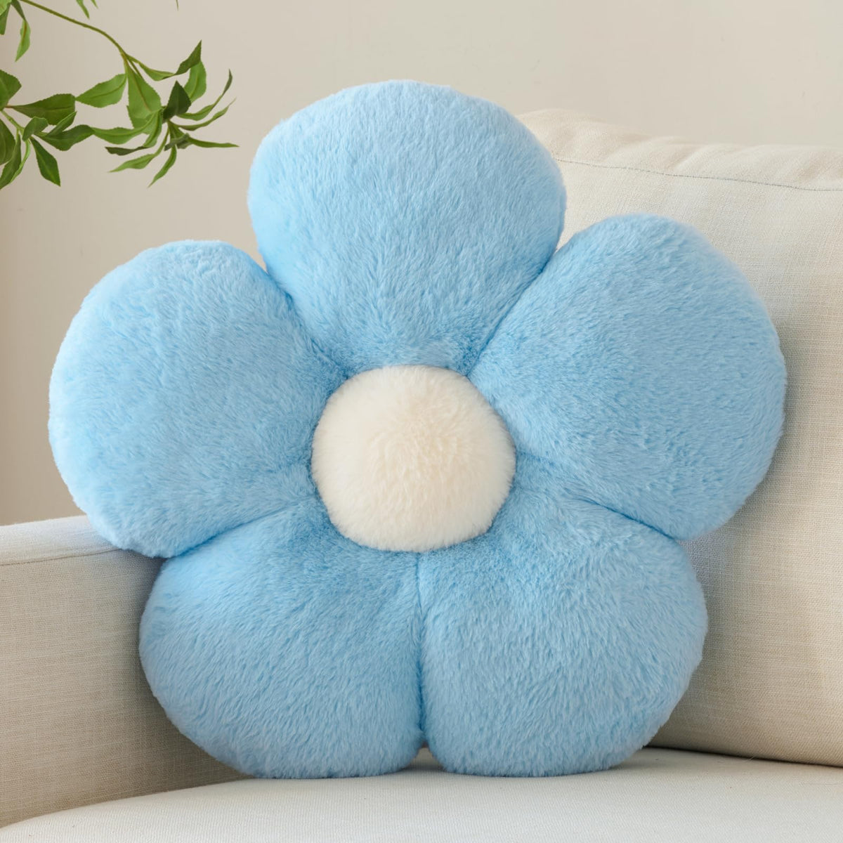 Zlgkjk Flower Pillow, Decorative Throw Pillows with Soft Plush for Couch Bed, Cute Daisy Pillow Cushion Home Decor Floral Throw Pillow (Blue, 14.9 Inches)