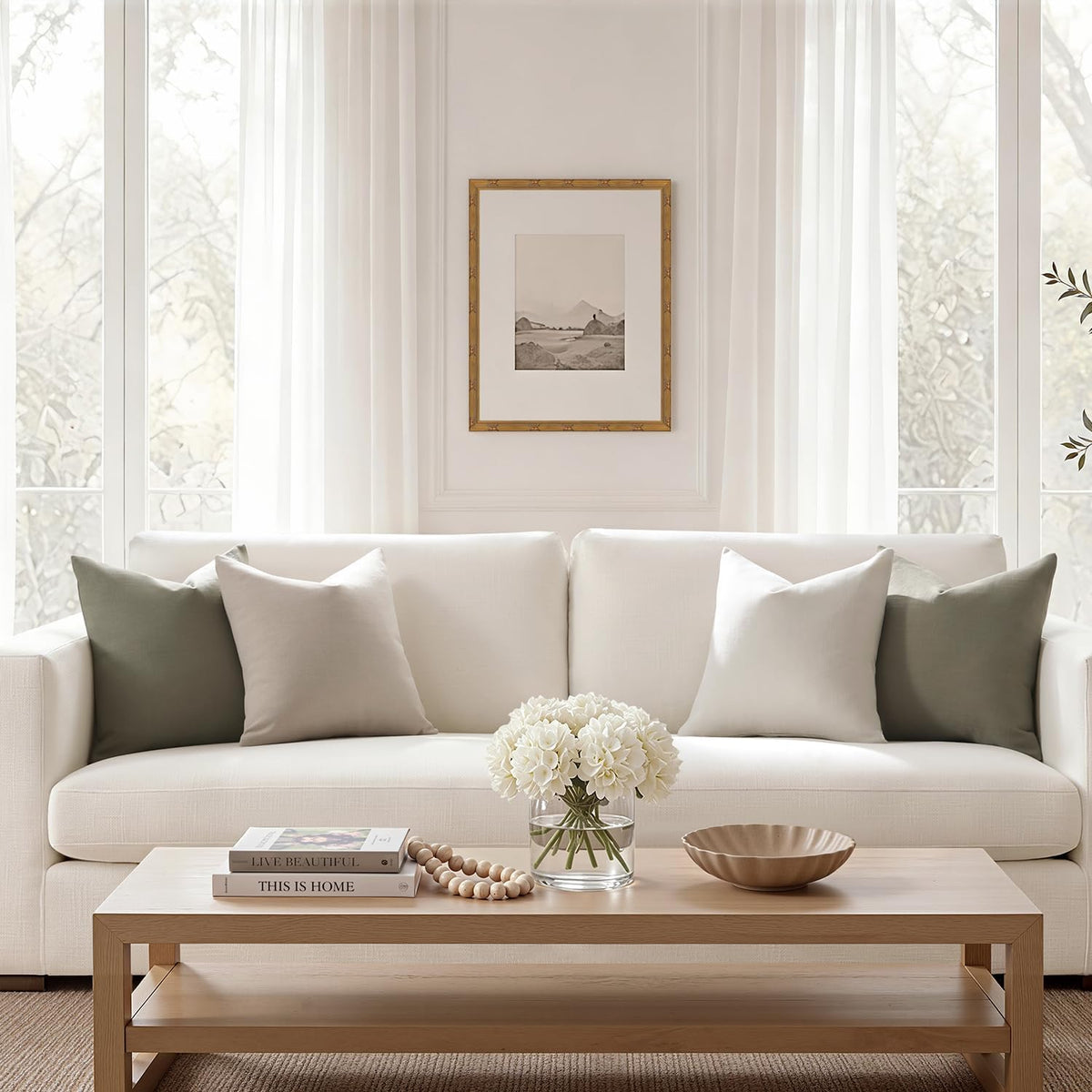 Meekio Linen Blend Throw Pillow Covers 20x20 Set of 2, Ivory