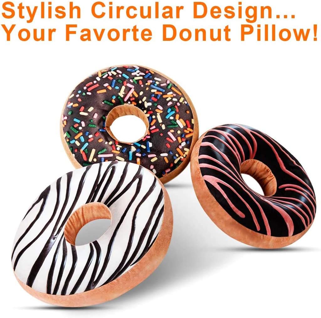 HYSEAS Round Throw Pillow 14 Inch Chocolate Donut, 3D Digital Print Decorative Comfortable Soft Plush Funny Food Shaped Pillow Light Weight Seat Pad Cushion for Couch, Chair, Floor, Sofa