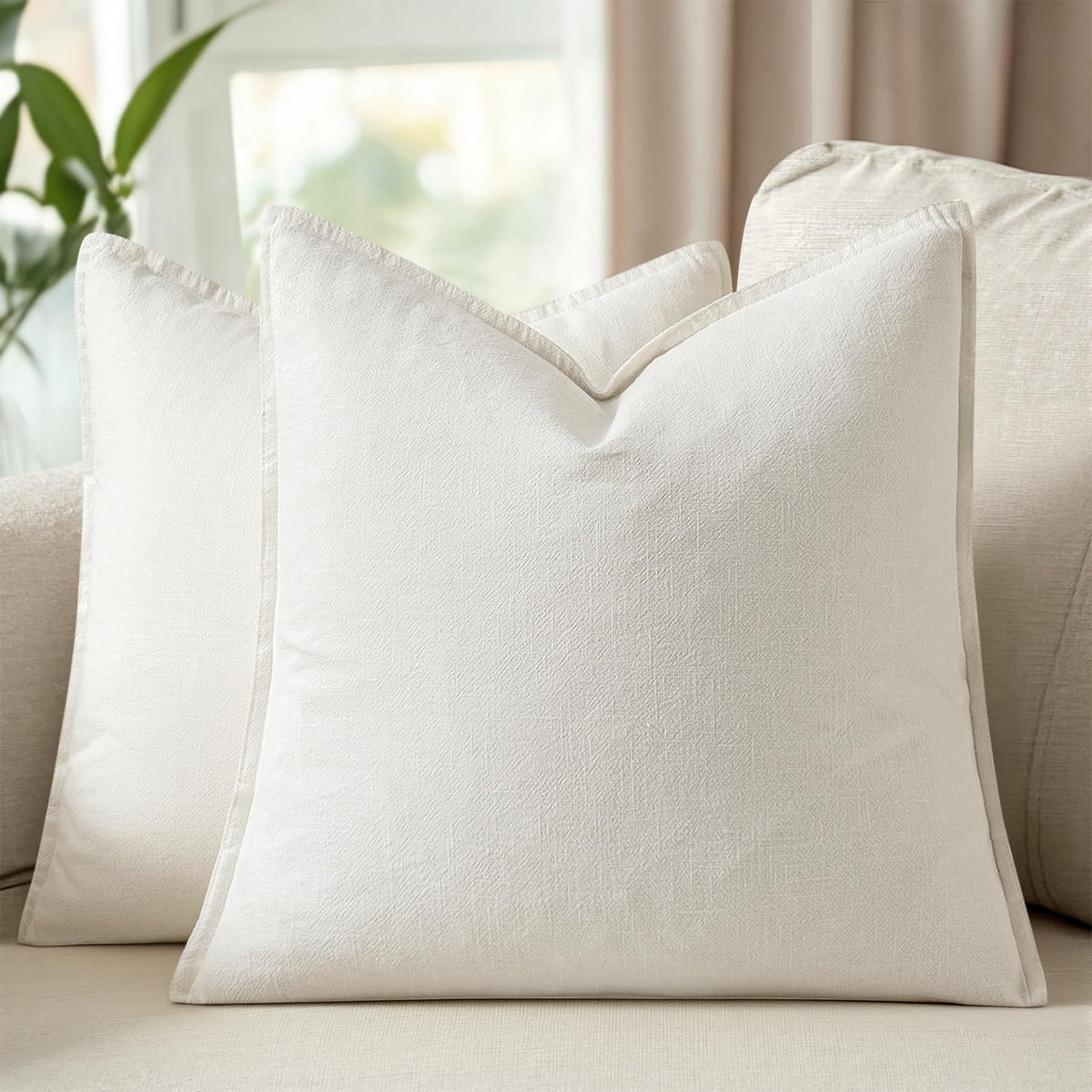 Set of 2 Linen Solid Throw Pillow Covers 20x20 Inch Dark Olive Green