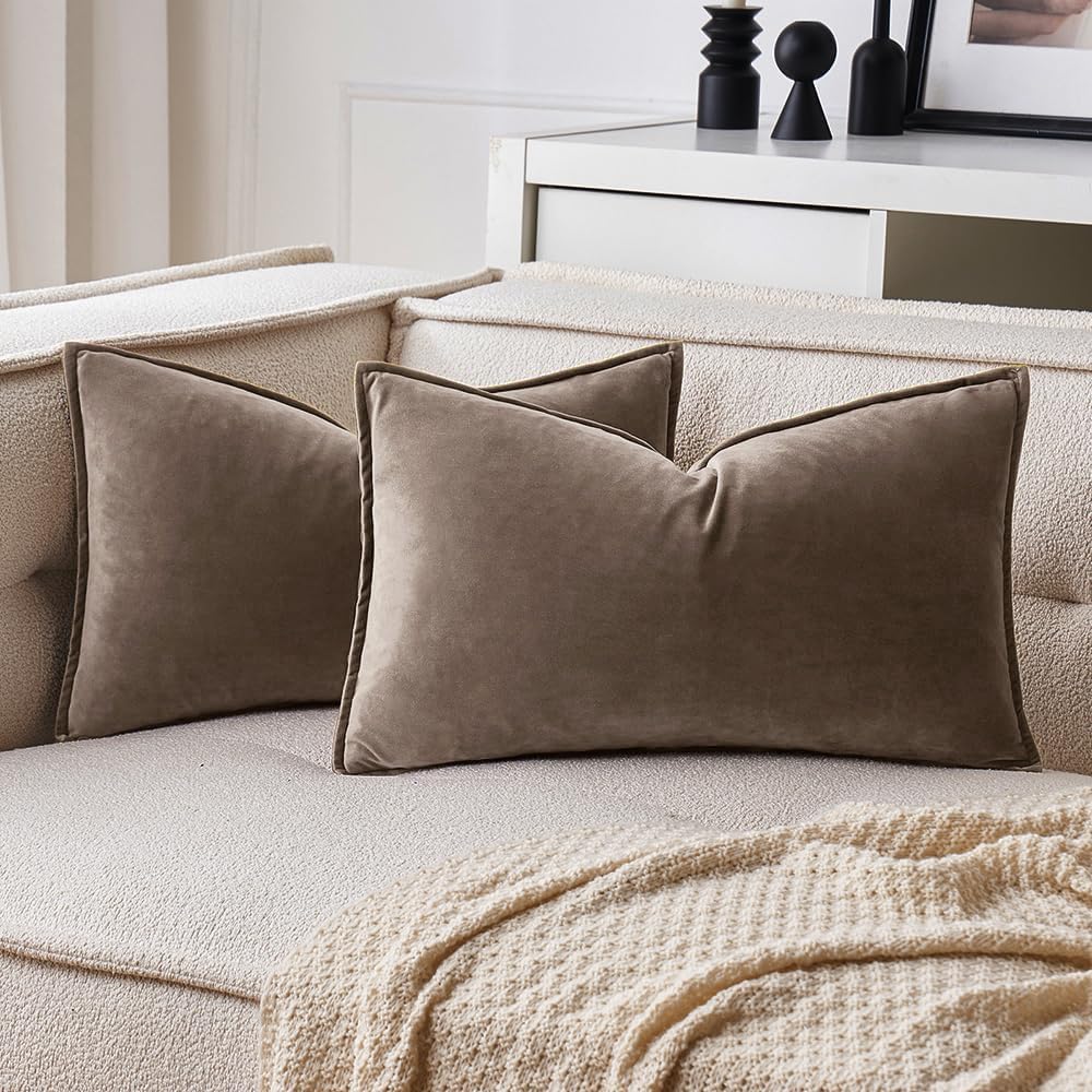 MIULEE Decorative Brown Velvet Throw Pillow Covers for Couch 18x18 Inch