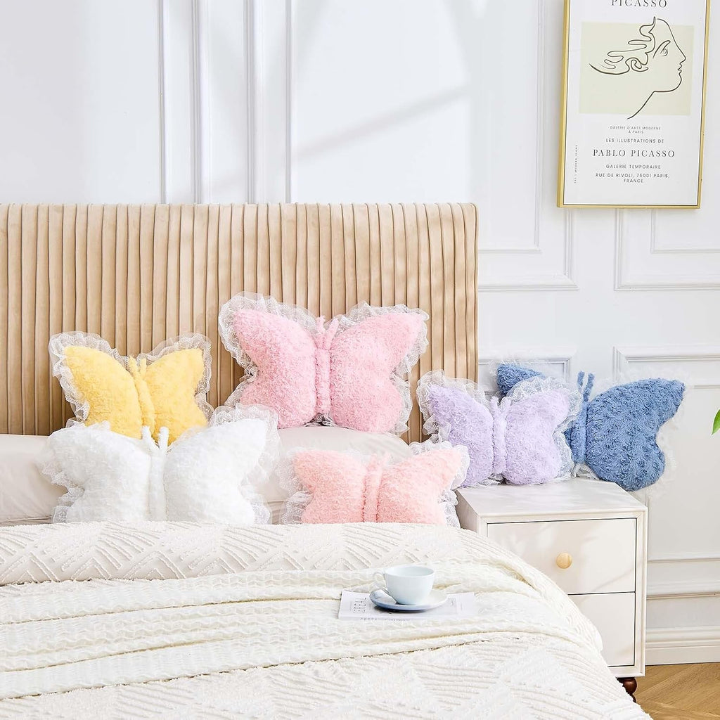 XVTRU Butterfly Pillow Decorative Pillows for Bed 15" White Cute Pillow