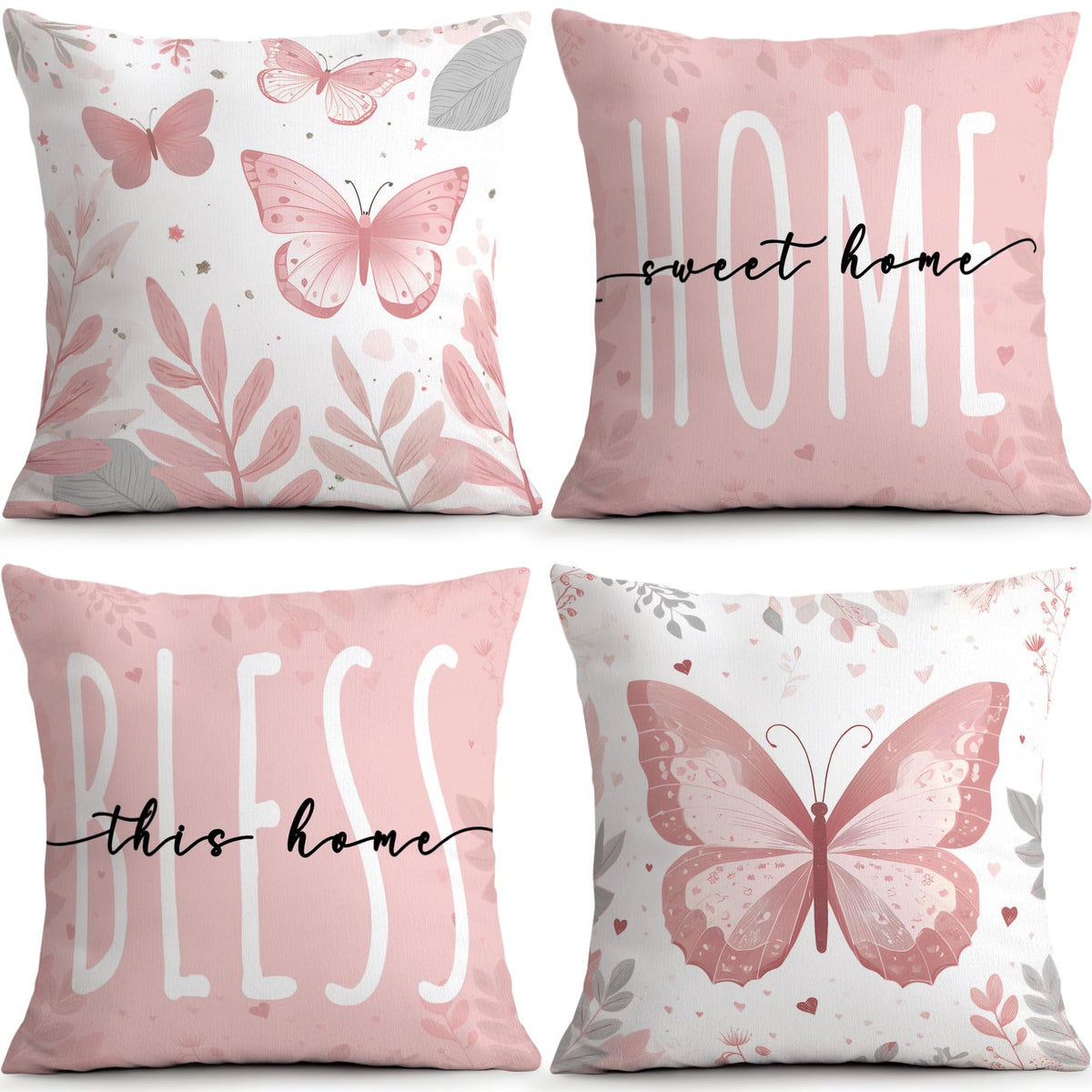Sage Green Leaves Pillow Covers 18x18 Inch Botanical Cushion Cover Set of 4