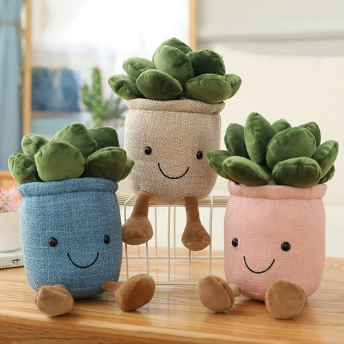 3pcs Succulents Plush Toy, Cute Succulents Plushies, Stuffed Potted Plants Plush Doll, Soft Plush Succulent Gifts for Kids Boys (Pink+White+Blue)