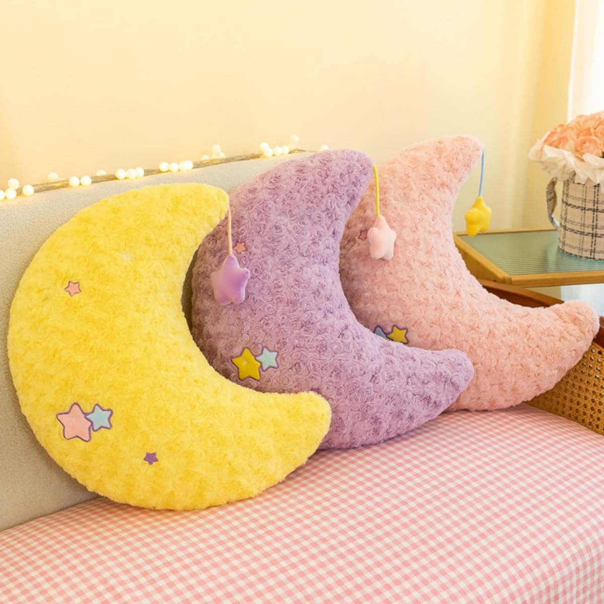 Star/Moon Pillows，20" Decorative Star Shaped Throw Pillow，Soft Bedside Sofa Pillows，for Home Decoration as Birthday (Pink Moon)