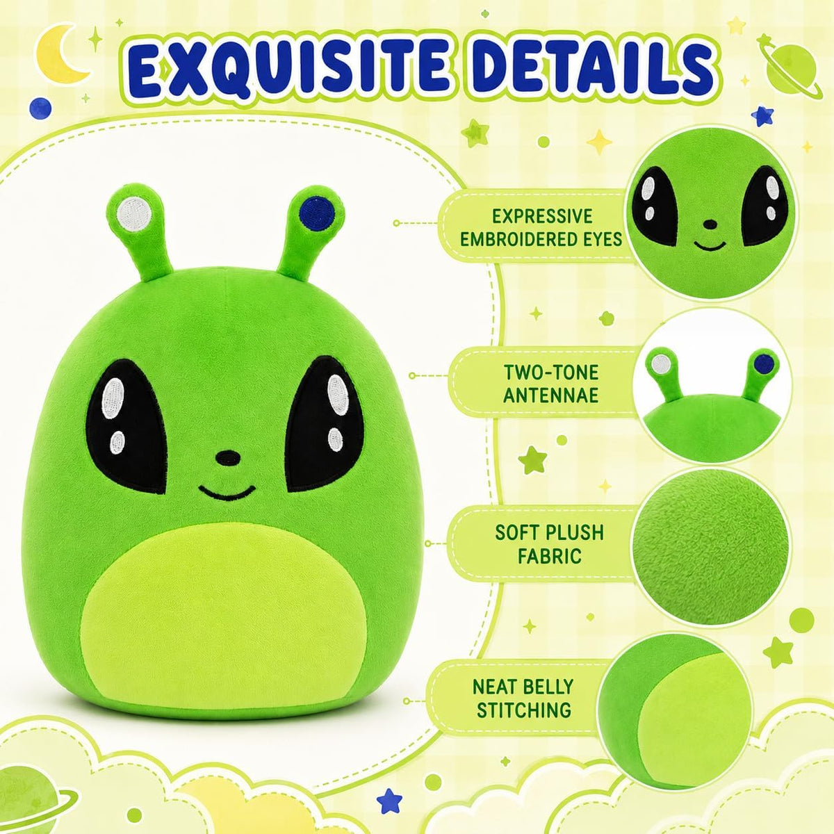 Alien Plush Toy Figure, Soft Stuffed Space Doll for Kids（Green）