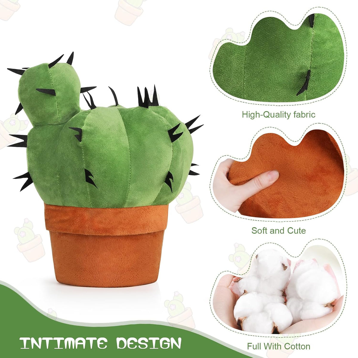 OtGalk 3D Cactus Throw Pillow, Plush Plant Cushion, 7.9-Inch