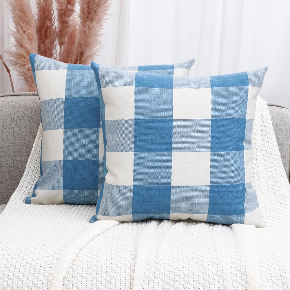 Brown Plaid Farmhouse Checkered Throw Pillow Cover 20x20 for Bed Couch Sofa