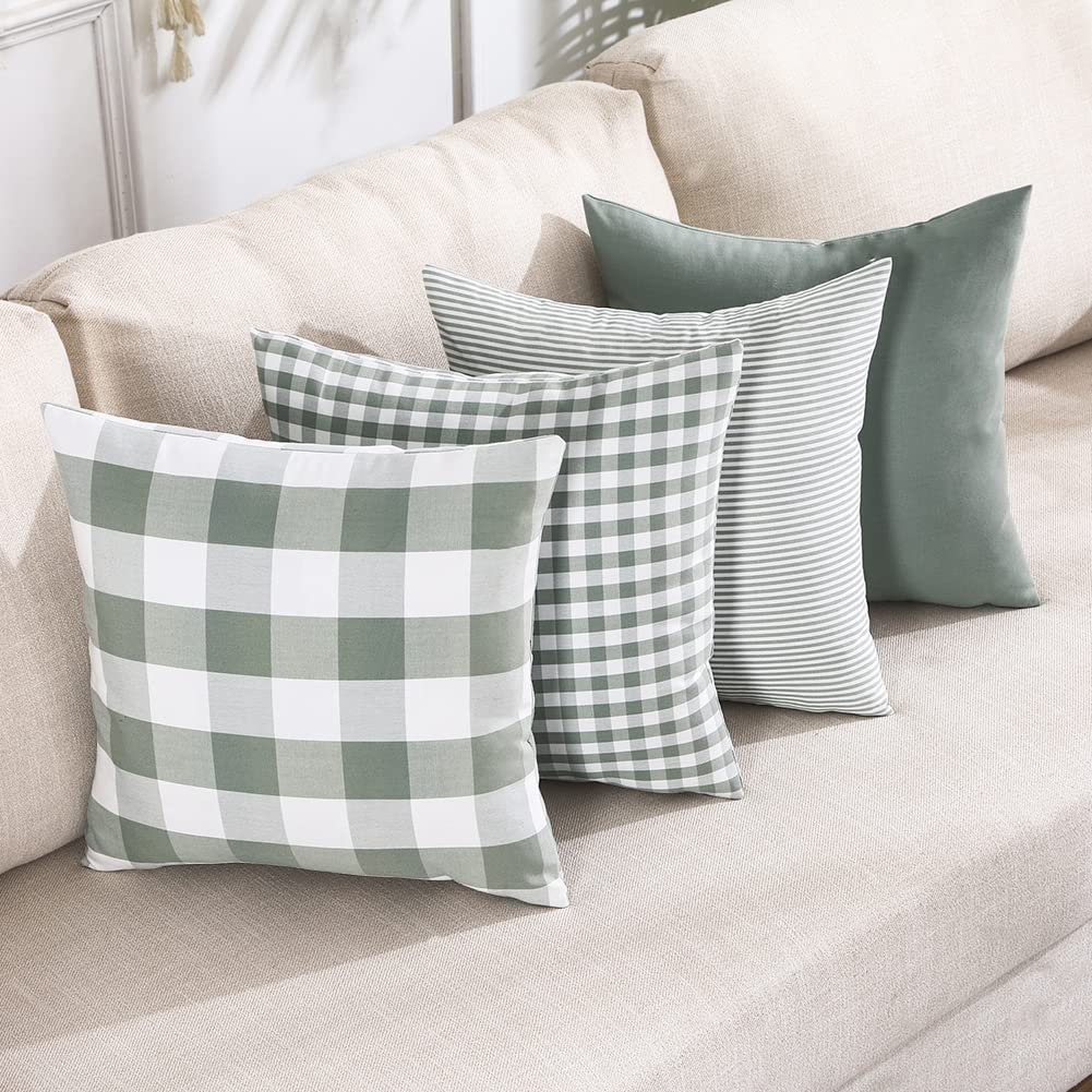 Farmhouse Brown Gingham Checkered Plaid Throw Pillow Covers 20x20 Set of 2