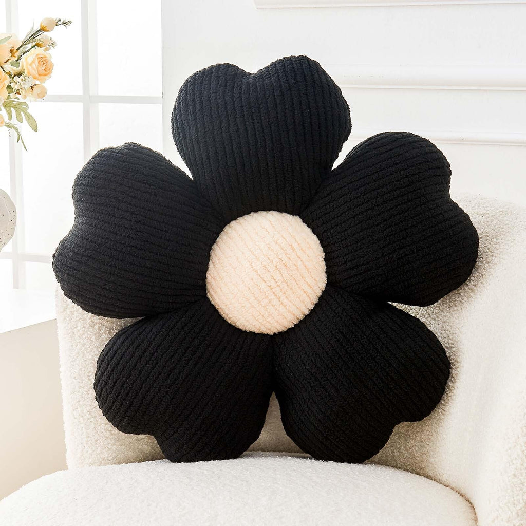 Kcvvcr Flower Throw Pillow, Cute Flower Shaped Pillow Decorative Throw Pillow for Bed Couch, Soft Daisy Pillows Floor Seating Cushion Cushions (14.9 Inch Ivory+Brown)