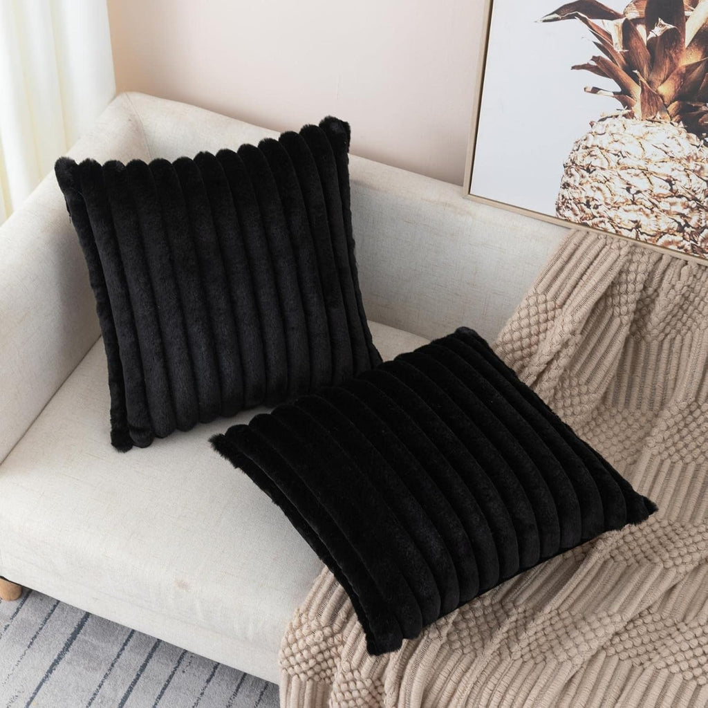 ZLINA Faux Fur Decorative Throw Pillow Covers 22 x 22 Inch,Black