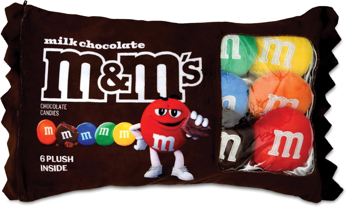 iscream M&M's Package-Shaped Printed Plush Fleece 7-Piece Throw Pillow Set