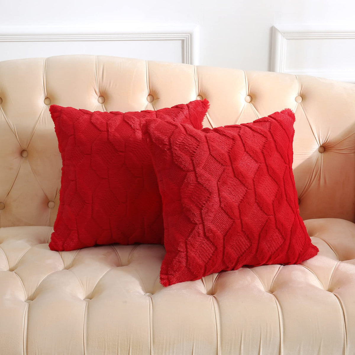 Volcanics Pack of 2 Faux Wool Light Brown Throw Pillow Covers 20x20 Inch