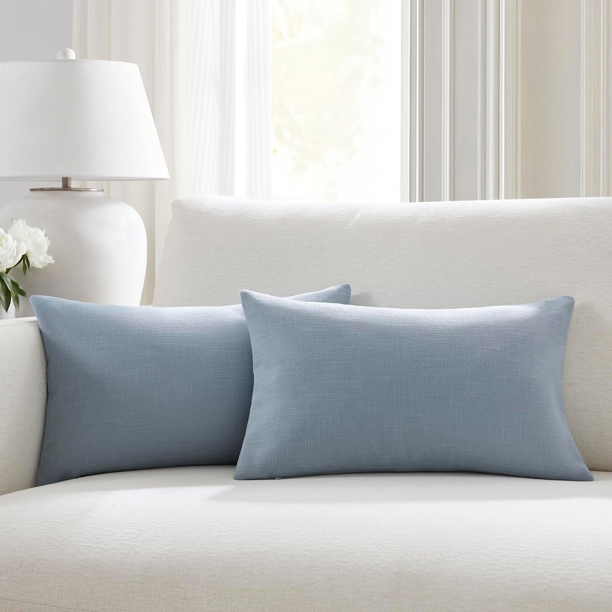 Meekio Linen Blend Throw Pillow Covers 20x20 Set of 2, Ivory