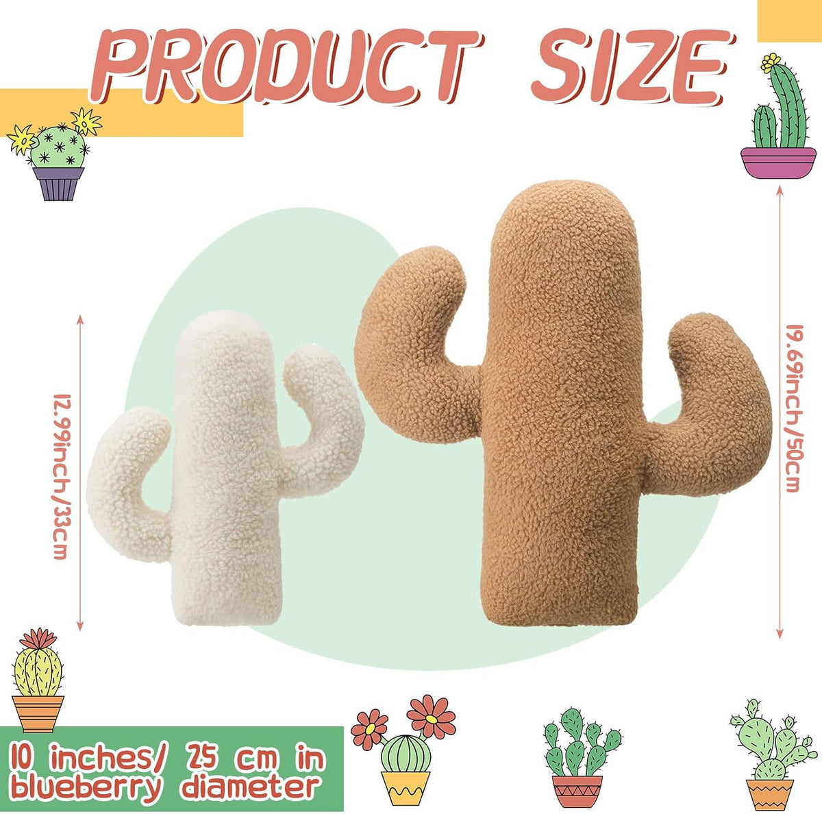 Beeveer 2 Pcs Cactus Pillows Decorative 3D Shaped Pillow Cactus Hugging Gift Soft for Office Nap Seat Decor for Home Sofa Bed Office