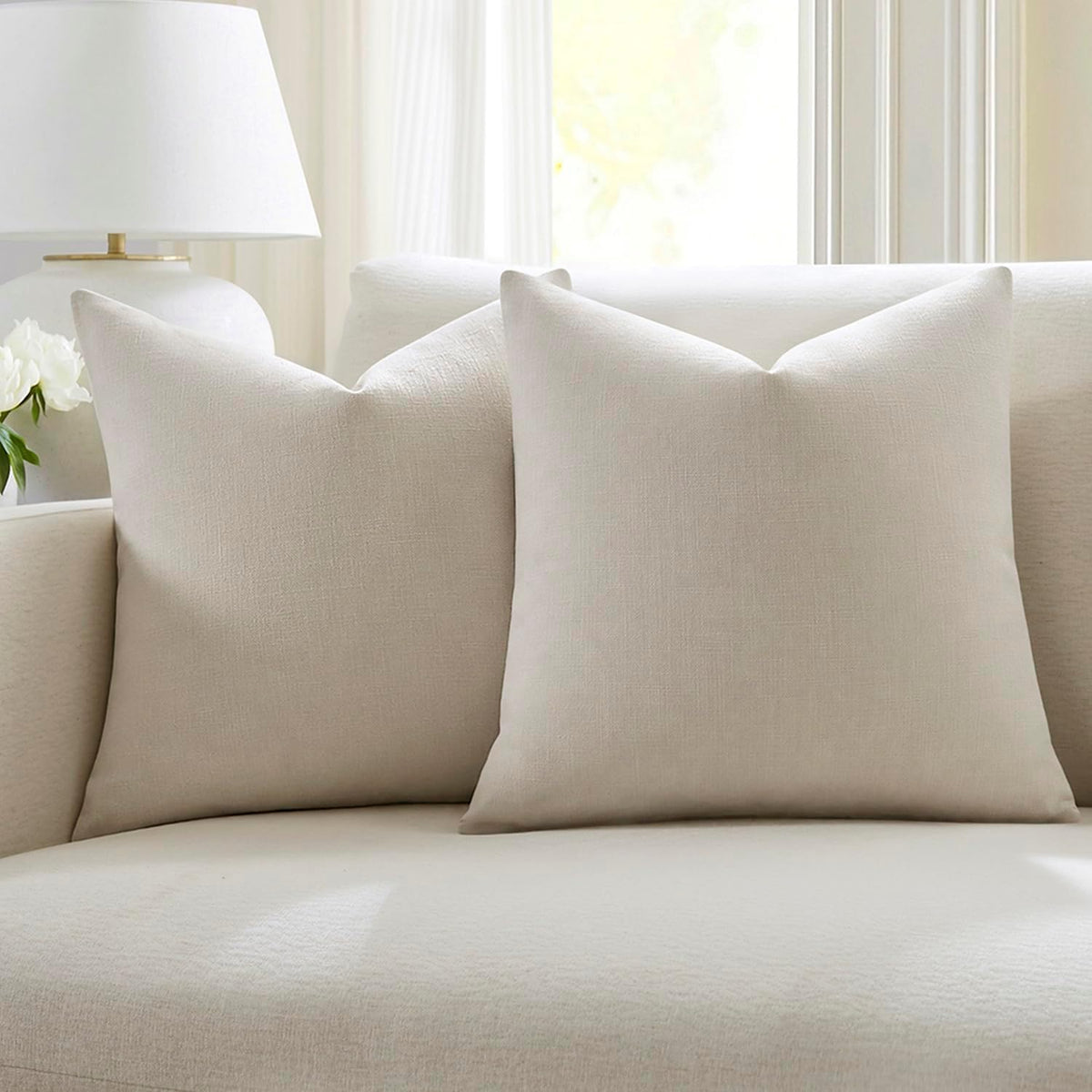 Meekio Linen Blend Throw Pillow Covers 20x20 Set of 2, Ivory
