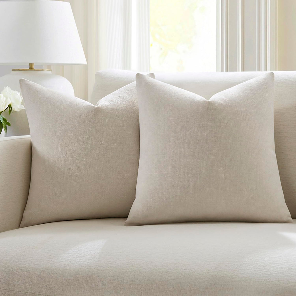Meekio Linen Blend Throw Pillow Covers 20x20 Set of 2, Ivory