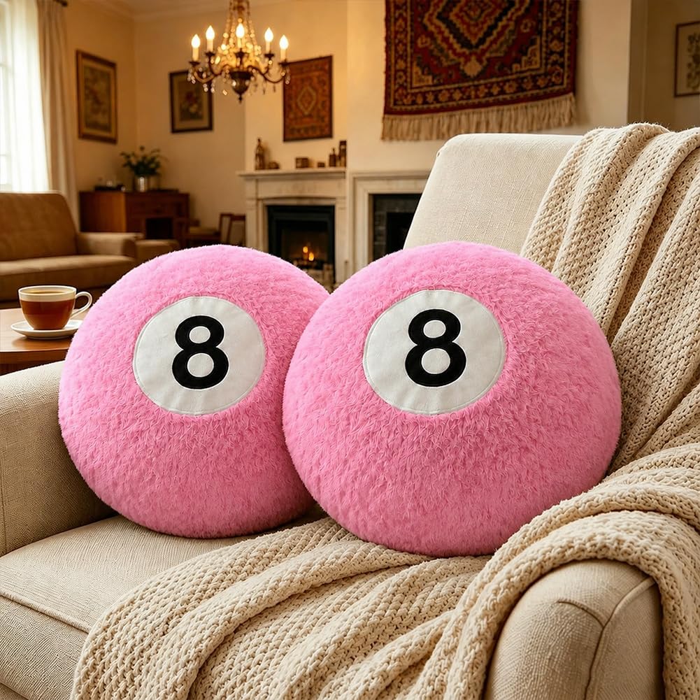 Black 8 Ball Pillow,14 inch 8 Ball Throw Pillow Soft Faux Fur Round Decorative Cushion Hugging Pillow for Home Bed, Sofa, Couch, Bedroom & Living Room