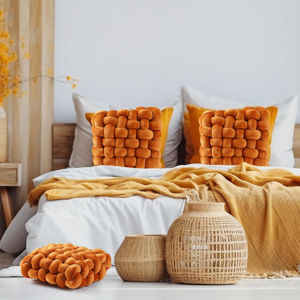 Wenqik 2 Pcs Knot Pillows Square Throw Pillow, Caramel, Crystal Velvet