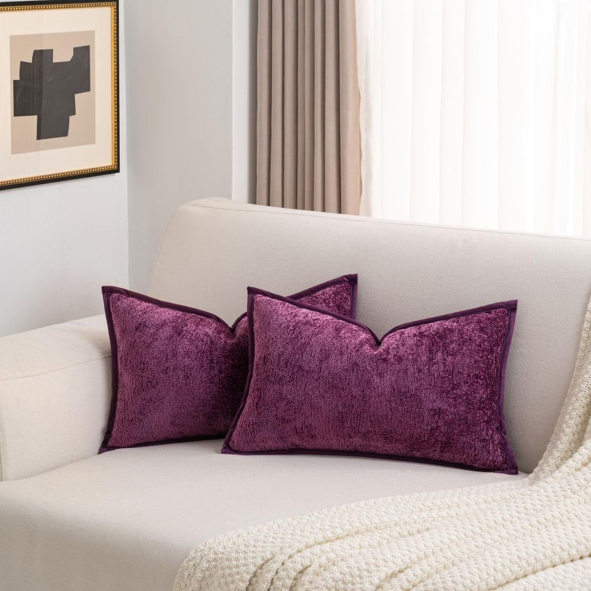 FUTEI Pack of 2 Chenille Soft Throw Pillow Covers 18x18 Inch, Hot Pink