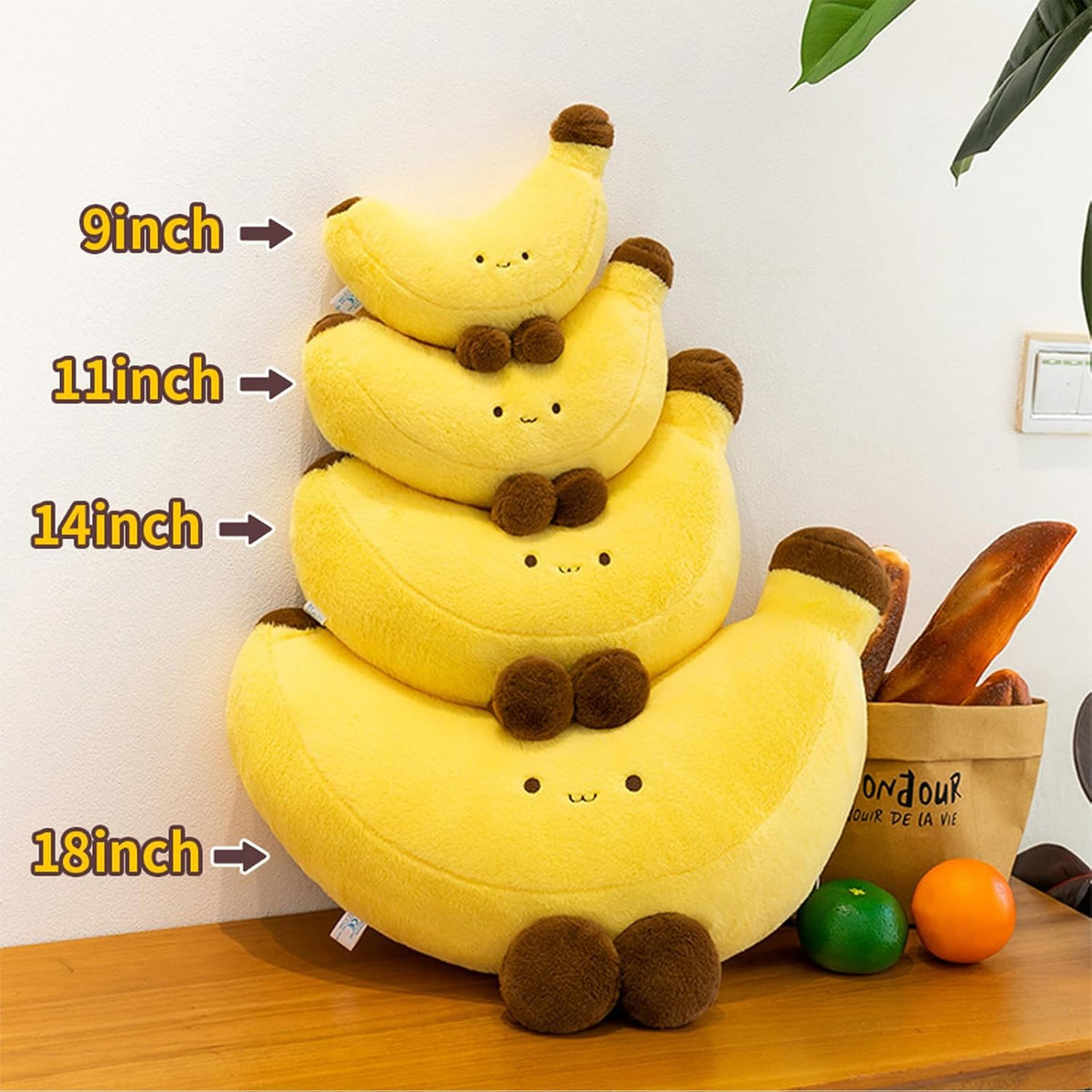 Banana Pillow,Soft Banana Shaped Decorative Throw Pillows with Foot,Cute Yellow Fruit Pillow for Bed,Chair,Sofa,Desk (Yellow-18inch)