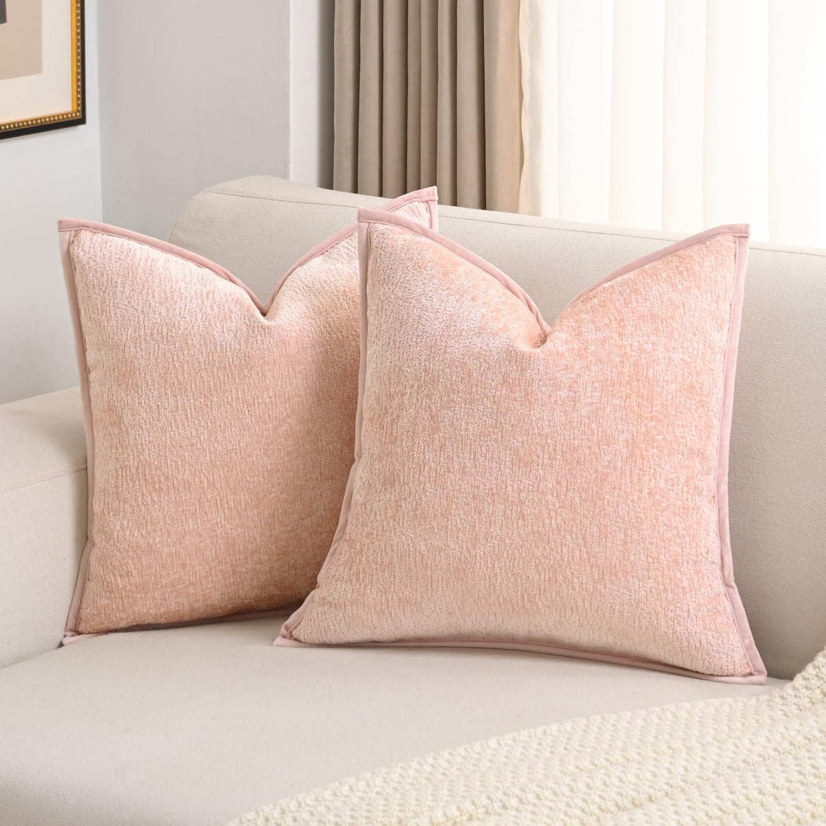 FUTEI Pack of 2 Chenille Soft Throw Pillow Covers 18x18 Inch, Hot Pink