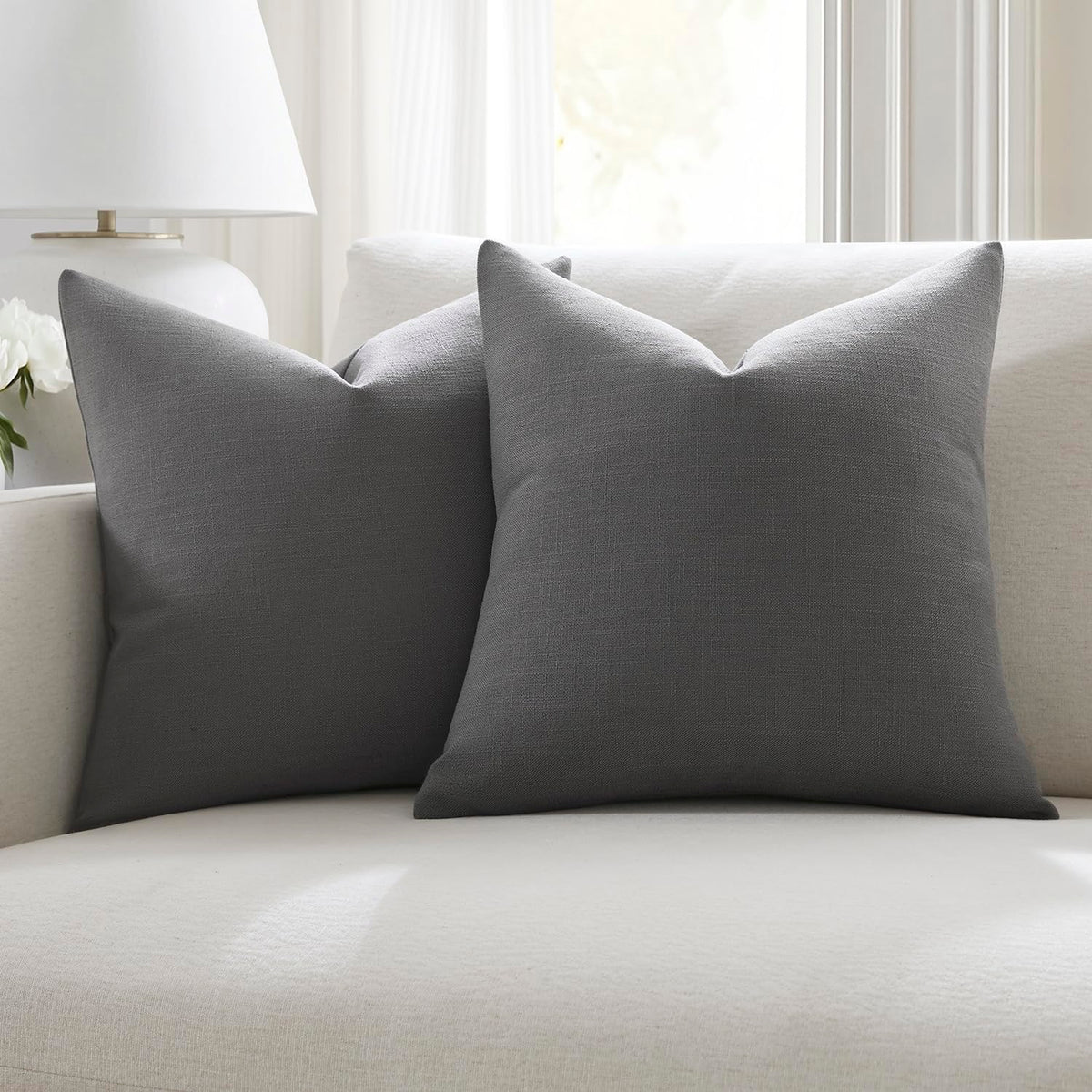 Meekio Linen Blend Throw Pillow Covers 20x20 Set of 2, Ivory