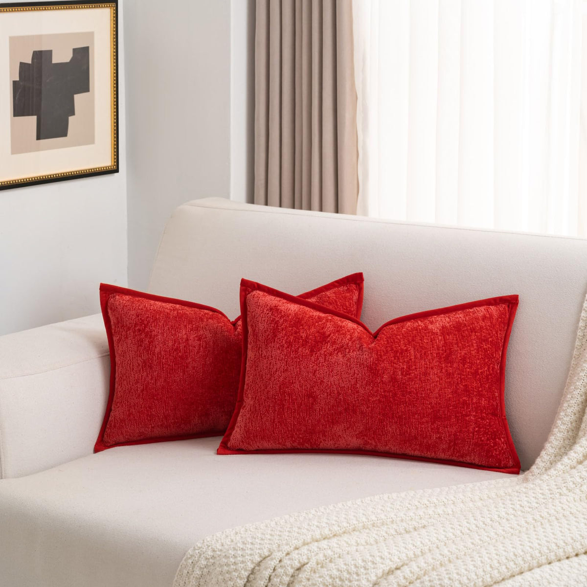 FUTEI Pack of 2 Chenille Soft Throw Pillow Covers 18x18 Inch, Hot Pink